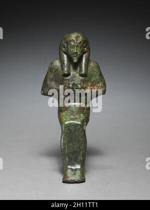 Statuette of Seated God, probably Osiris-lah, 664-525 BC. Egypt, Late Period, Dynasty 26 or later. Bronze, solid cast; overall: 15.7 x 7 x 8 cm (6 3/16 x 2 3/4 x 3 1/8 in.).
