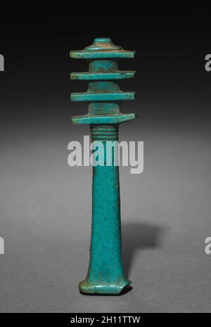 Djed-Pillar, 664-525 BC. Egypt, Late Period, Dynasty 26 or later. Bright turquoise green faience; overall: 10.3 x 2.7 x 1 cm (4 1/16 x 1 1/16 x 3/8 in.). Stock Photo