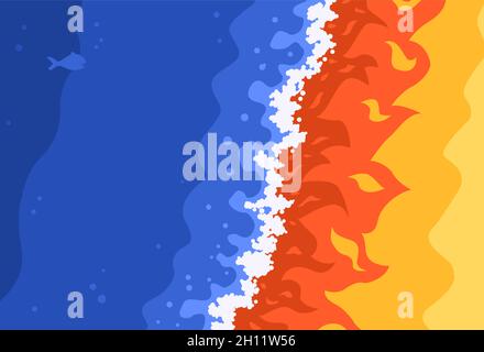 Water and fire volumes threshold meeting contrast border cartoon color vector illustration, horizontal Stock Vector
