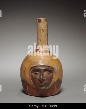 Bottle, before 1930. Peru, Mochica. Pottery; overall: 18.4 x 10.6 x 13.7 cm (7 1/4 x 4 3/16 x 5 3/8 in.). Stock Photo