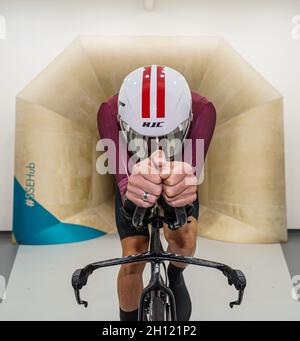 Alex Dowsett training in the wind tunnel during a photocall at the Silverstone Sports Engineering Hub, Towcester. Picture date: Friday October 15, 2021. Stock Photo