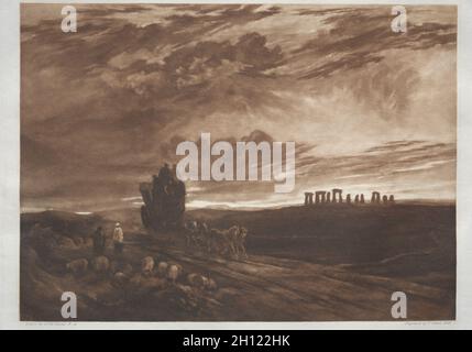 Stonehenge at Daybreak, 1897. Frank Short (British, 1857-1945), after Joseph Mallord William Turner (British, 1775-1851). Mezzotint; Stock Photo