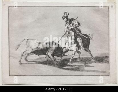 The Cid Campeador Spearing Another Bull, 1815-1816. Francisco de Goya (Spanish, 1746-1828). Etching, aquatint and engraving; Stock Photo