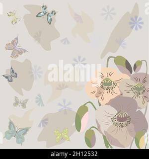 frame with butterflies and pastel flowers Stock Vector