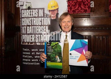 London, UK. 9th July, 2019. Sir David Amess MP for Southend West attends the All Party Parliamentary Group on Apprenticeships Reception at the House of Commons. Obituary: Sir David was tragically stabbed to death in his constituency on Friday 15th October 2021. Sir David had been an MP since 1983. Credit: Maureen McLean/Alamy Stock Photo