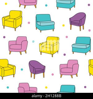 Vector seamless pattern with hand drawn accent chairs. Beautiful design elements, perfect for prints and pattern. Stock Vector