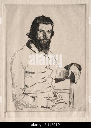 Portrait of Meryon, Seated, 1853. Félix Bracquemond (French, 1833-1914). Etching; Stock Photo