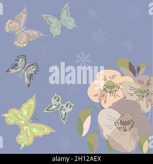 frame with butterflies and pastel flowers Stock Vector