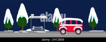 night Winter town bunner. Urban winter landscape. Cityscape. Vector illustration, flat style. Stock Vector