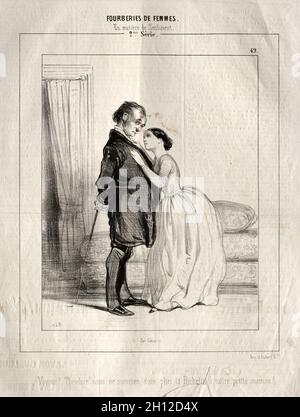 Fourberies de Femmes: En matière de sentiment, 1842. Paul Gavarni (French, 1804-1866). Lithograph; Stock Photo