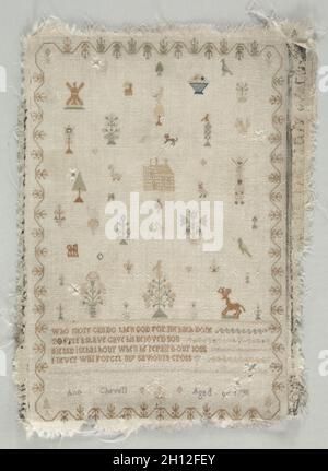 Sampler, 1798. England, 18th century. Silk embroidery on wool, cross stitch; overall: 45.7 x 33 cm (18 x 13 in.). Stock Photo