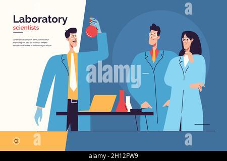 Vector illustration depicting a team of scientists at work in the laboratory. Editable stroke Stock Vector
