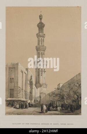 Egypt and Nubia, Volume III: Minaret of the Principal Mosque Siout, Upper Egypt, 1849. Louis Haghe (British, 1806-1885), F.G.Moon, 20 Threadneedle Street, London, after David Roberts (Scottish, 1796-1864). Color lithograph; sheet: 44.9 x 43.5 cm (17 11/16 x 17 1/8 in.); image: 34.2 x 24 cm (13 7/16 x 9 7/16 in.). Stock Photo