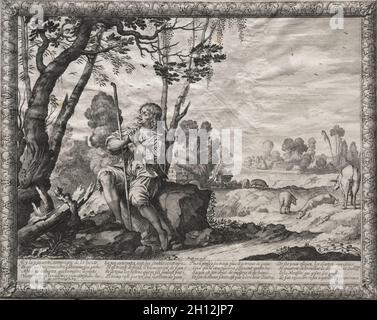 The Prodigal Son: The Prodigal Tending the Pigs. Abraham Bosse (French, 1602-1676). Etching; Stock Photo