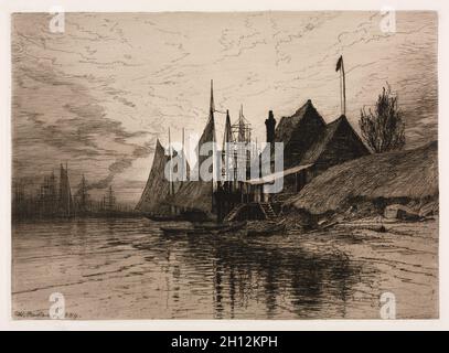 109: Evening, New York Harbor, 1884. Henry Farrer (American, 1843-1903). Etching;