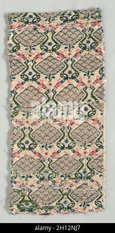 Textile Fragment, 1600s. Italy, 17th century. Silk, metallic thread; overall: 35 x 16.5 cm (13 3/4 x 6 1/2 in.). Stock Photo