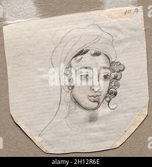 Head of a Young Man, early 1800s. India, Company School, Sangram Singh seal on reverse, early 19th century. Drawing ; overall: 7 x 7 cm (2 3/4 x 2 3/4 in.). Stock Photo