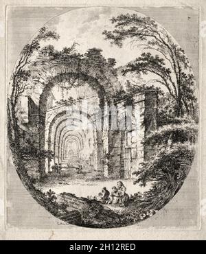 Ancient Ruins, 1756. Jean-Claude-Richard de Saint-Non (French, 1727-1791). Etching; Stock Photo