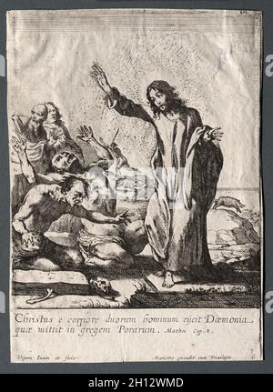 The Miracles of Jesus Christ: Christ Delivering the Possessed. Claude Vignon (French, 1593-1670). Etching; Stock Photo