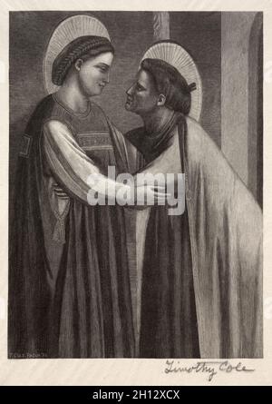 Old Italian Masters: Mary and Elisabeth, 1886. Timothy Cole (American, 1852-1931). Wood engraving; Stock Photo