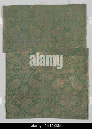 Two Lengths of Textile, 1500s. Italy or Spain, 16th century. Damask, silk; overall: 75 x 56 cm (29 1/2 x 22 1/16 in.). Stock Photo