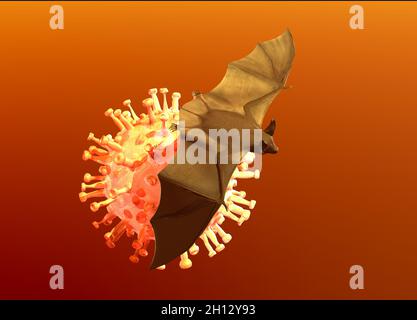 Bat and Covid-19 particle, illustration Stock Photo - Alamy