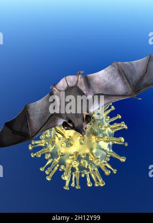 Bat and Covid-19 particle, illustration Stock Photo - Alamy
