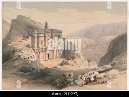 El Deir Petra, 1839. David Roberts (Scottish, 1796-1864). Color lithograph; Stock Photo