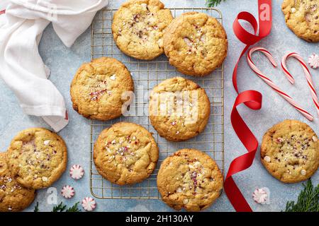 Peppermint white chocolate cookies baked for Christmas Stock Photo