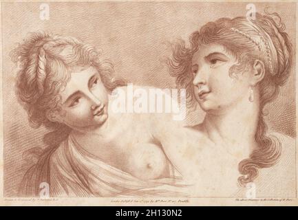 Heads of Two Women, 1792. Francesco Bartolozzi (British, 1727-1815). Stipple engraving; Stock Photo