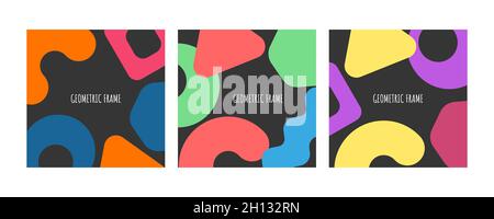 Seamless pattern in memphis style, background with geometric shapes in 60s style. Set of templates for banner, flyer, cover, birthday invitation. Vect Stock Vector