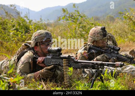 Soldiers from the 3rd Armored Brigade Combat Team, 1st Armored Division participate in the Warrior Bulldog Strike training. Stock Photo