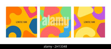 Seamless pattern in memphis style, background with geometric shapes in 60s style. Set of templates for banner, flyer, cover, birthday invitation. Vect Stock Vector