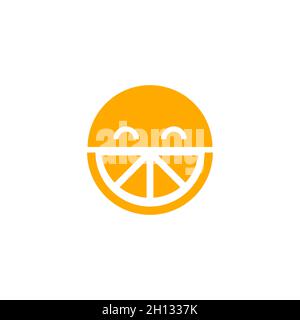Smiling tangerine or orange. Logo juice. Round orange icon. Healthy food symbol. Vector sign Stock Vector