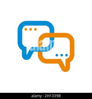 Two connected comment bubbles. Conversation, communication symbol. Logo support service. Help of coach icon. Vector Stock Vector