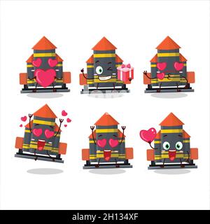 Firework rocket launcher cartoon character with love cute emoticon. Vector illustration Stock Vector
