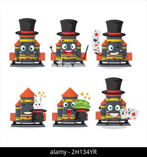 A firework rocket launcher Magician cartoon character perform on a stage. Vector illustration Stock Vector