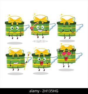 Green round gift cartoon designs as a cute angel character. Vector illustration Stock Vector