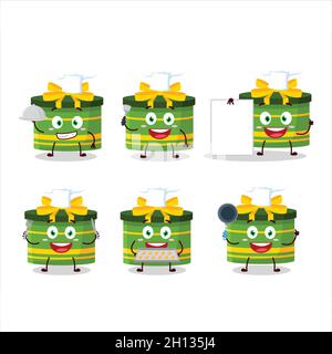 Cartoon character of green round gift with various chef emoticons. Vector illustration Stock Vector