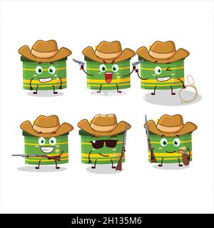 Cool cowboy green round gift cartoon character with a cute hat. Vector illustration Stock Vector