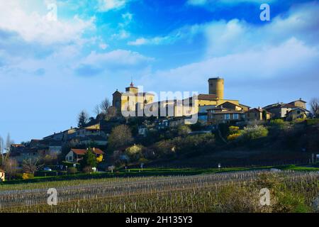 Oingt village in Beaujolais land during a sunny day Stock Photo