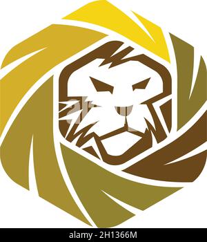 Lion Leaf Abstract illustration Emblem Mascot Isolated Stock Vector