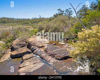 In winter and spring Jane Brook feeds into the Hovea Falls in John Forrest National Park, near Perth in Western Australia. Stock Photo