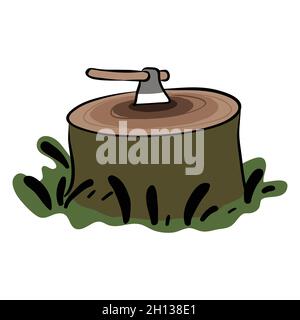 A tree stump with an axe illustration Stock Vector