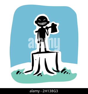 A man standing on a tree stump with axe illustration Stock Vector