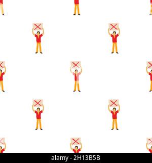 Man protest with sign pattern seamless background texture repeat wallpaper geometric vector Stock Vector