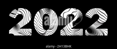 Abstract wavy lines typography 2022. Happy New Year card. Stock Vector