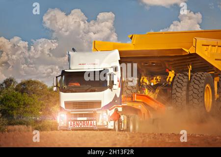 Heavy duty truck abnormal haulage carry mining truck used in diamond mines in Africa, Botswana Stock Photo