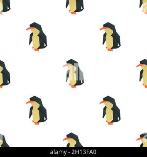 Origami penguin pattern seamless background texture repeat wallpaper geometric vector Stock Vector