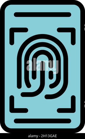 Finger print phone icon. Outline finger print phone vector icon color flat isolated Stock Vector